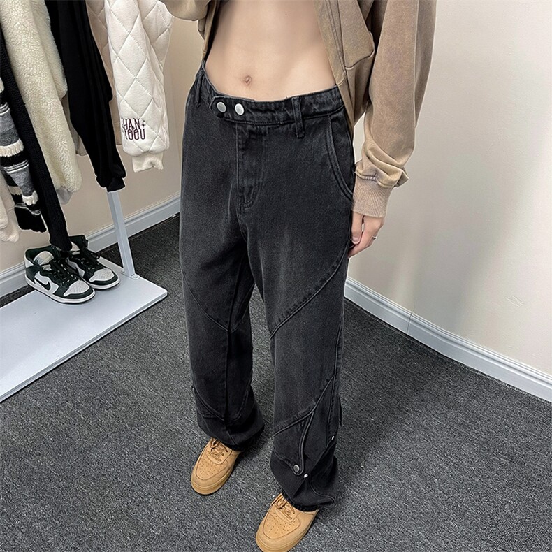 美式高街纽扣设计感牛仔裤男ins潮牌直筒微喇叭vibe裤子AN01-p65,男装牛仔裤,星座1008
