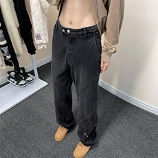 美式高街纽扣设计感牛仔裤男ins潮牌直筒微喇叭vibe裤子AN01-p65，男装牛仔裤，星座1008