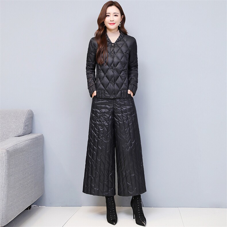 羽绒服套装女2024冬季新品中青年气质显瘦时尚阔腿裤白鸭绒两件套,女装羽绒服,悠米