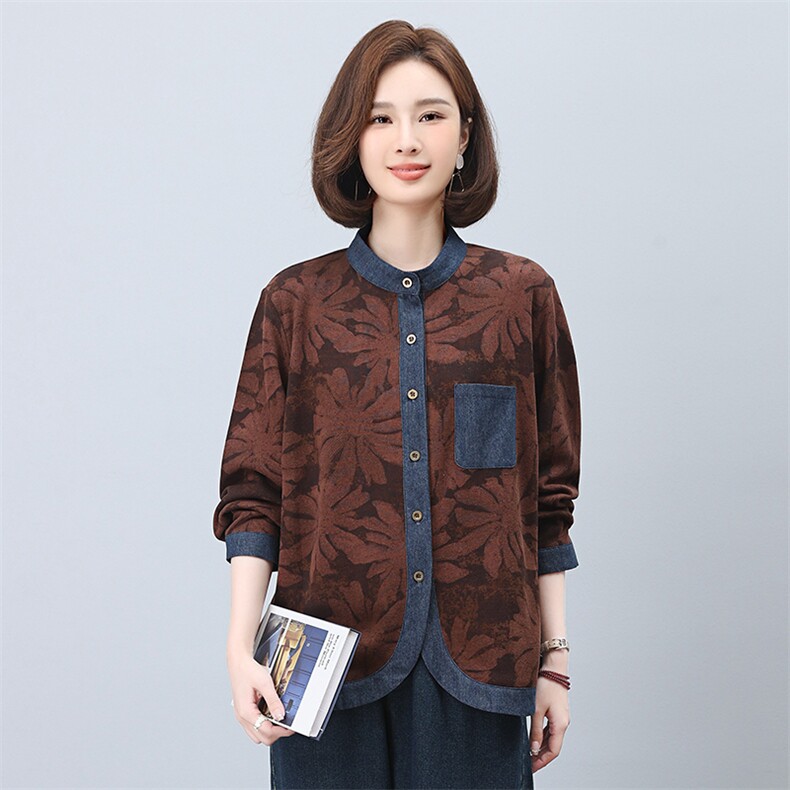 时尚拼接印花宽松长袖衬衫女春装新款休闲百搭上衣,女装衬衫,悦见她