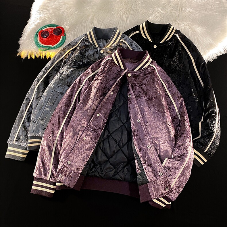 2024新款立领加棉棒球服潮金丝绒夹克外套 A436-966-P100控价138图片