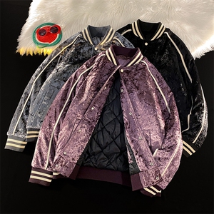 2024新款立领加棉棒球服潮金丝绒夹克外套 A436-966-P100控价138图片