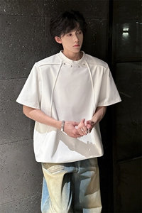 垫肩设计高级感铆钉短袖男夏季宽松T恤  A071-T37-P40图片