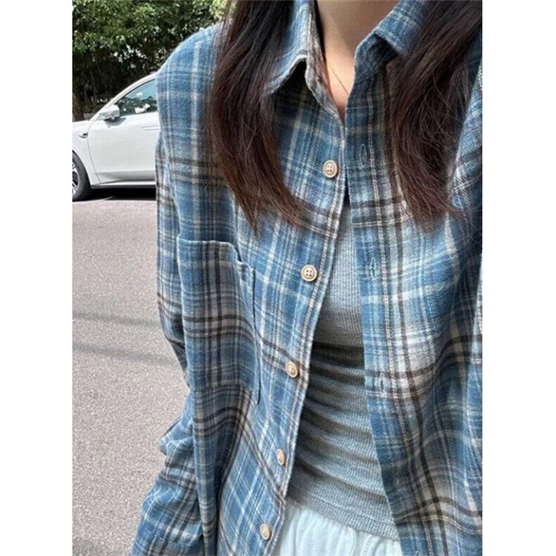 美式复古格纹衬衫流苏破坏宽松百搭格子衬衣外套潮牌CA278,男装衬衫,星座1116A（原606A-3）
