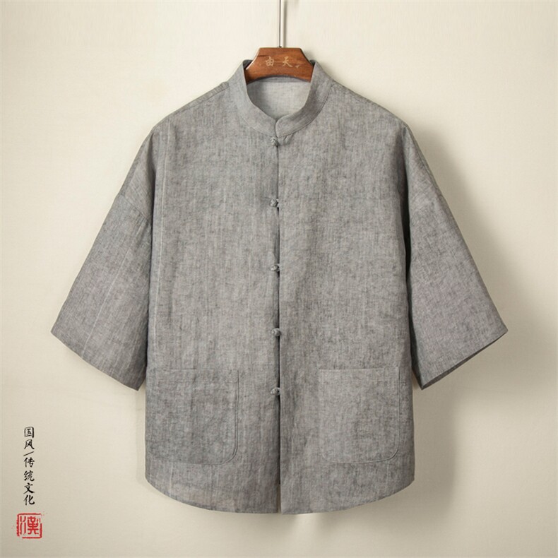 2025夏装风棉麻男士唐装短袖衬衫C026P85图片