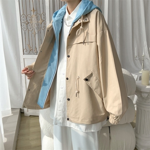 JK6002/P80春装新款假两件男士抽绳夹克男潮风衣男宽松大码控118图片