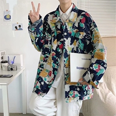 涂鸦迷彩牛仔秋季潮牌宽松工装夹克港风ins百搭衣服潮W1477-P61，男装夹克，星座512-2
