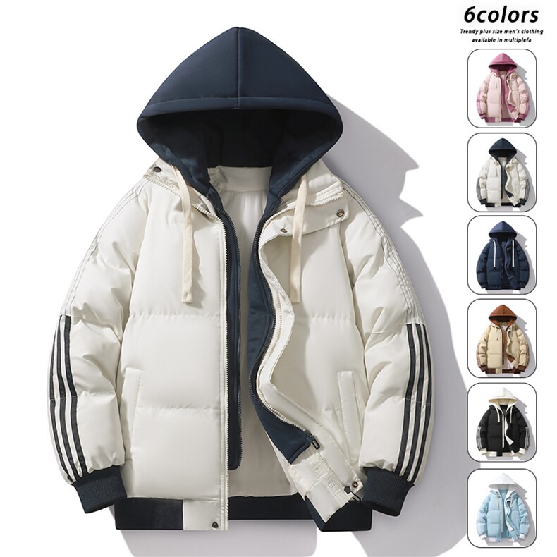 加绒加厚连帽条纹棉衣男款秋冬季宽松休闲棉服外套MY0777-P82,男装棉衣,星座610（原A335）