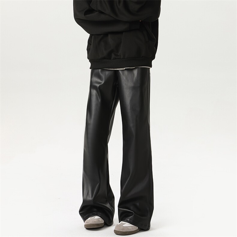 02黑色cleanfit裤子男女微喇皮裤美式高街皮裤XZ211-1-K2449-P60，男装皮裤，星座211-1