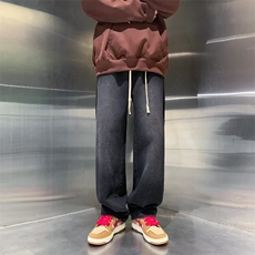 欧美高街vibe裤子男春秋酒红色牛仔裤设计感小众直筒裤~K7036-p48，男装牛仔裤，星座601-2