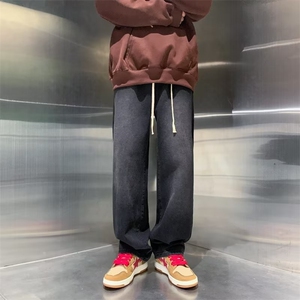 欧美高街vibe裤子男春秋酒红色牛仔裤设计感小众直筒裤~K7036-p48图片