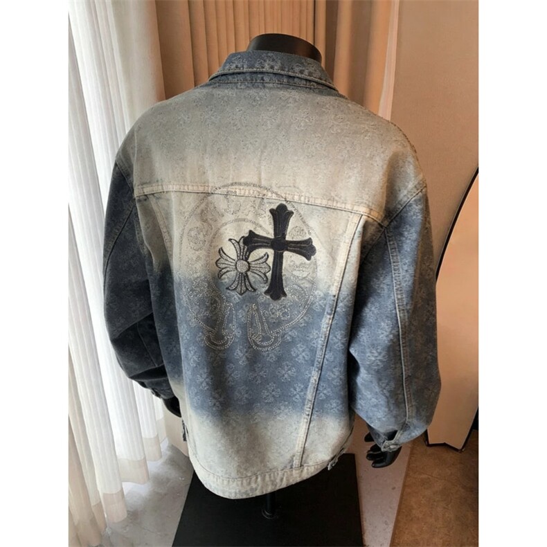美式复古做旧春洗夹克十字架烫钻宽松提花牛仔外套JK08627-P73，男装工装外套，星座308B-2