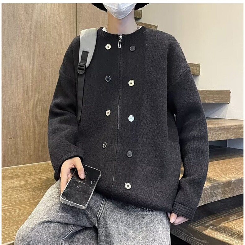 F487P55秋冬男生宽松休闲开衫毛衣外套日系休闲男生图片