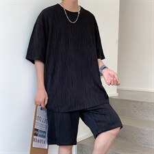 TZ65859/P65高品质波浪冰丝垂感T恤短裤套装男宽松大码两件套控98图片