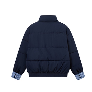 A555-P100 冬季新款潮牌设计感双层领格子拼接棉服图片