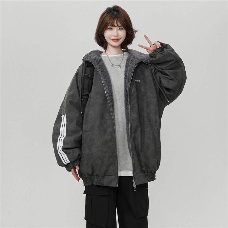 美式复古连帽皮衣羊羔绒棉服男冬三杠棉衣设计感夹棉外套M02/P118,男装夹克,星座206（原A221）
