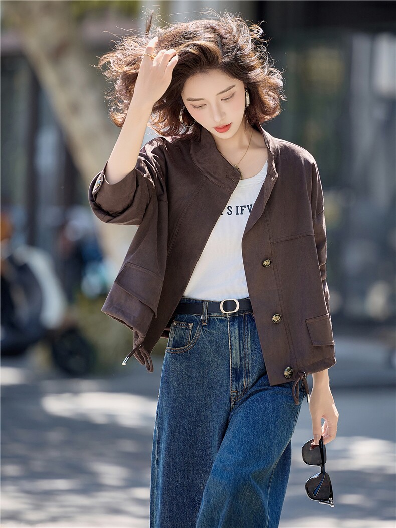 复古时尚休闲立领短款外套女2026早春新款高级感气质百搭夹克上衣,女装短外套,梦懿尔