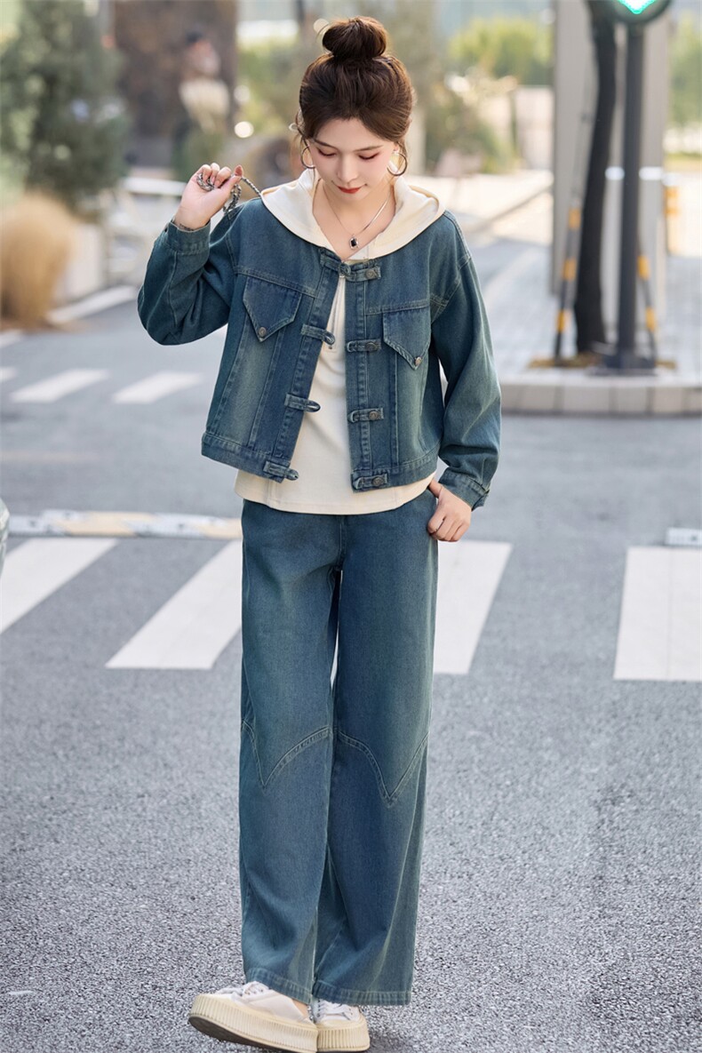 卫衣休闲牛仔套装女春装2025年新款时尚超火减龄洋气阔腿裤三件套,女装套装/套裙,欣品汇