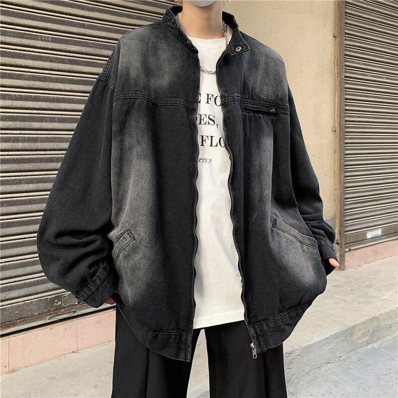 潮牌牛仔外套男春秋季美式高街水洗做旧休闲开衫拉链夹克~HT006,男装工装外套,星座601-1