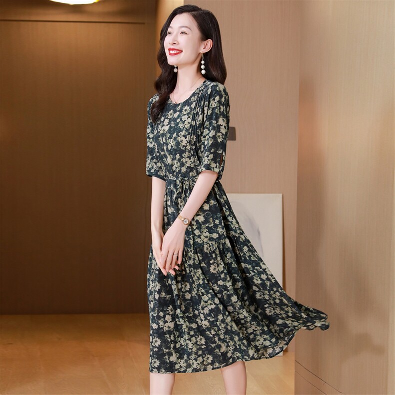 杭州重磅真丝连衣裙女夏季2025新款时尚印花显瘦高端桑蚕丝裙子,女装连衣裙,阿舍尔精品