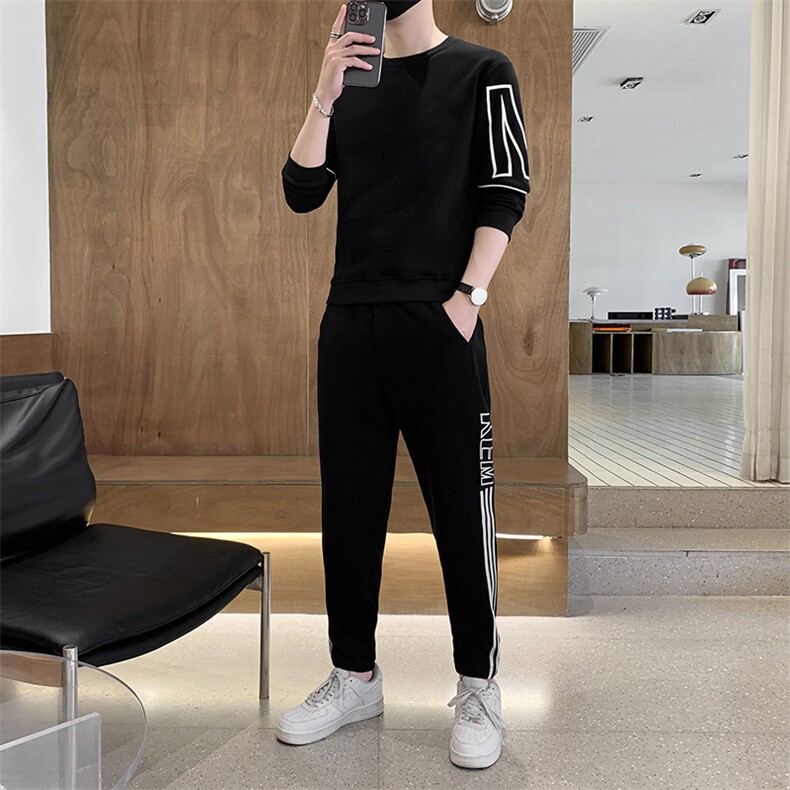 秋冬新款时尚套装运动圆领潮牌弹力卫衣卫裤大码宽松套装外套外贸,男装休闲套装,星座301D-5(原星座1415）