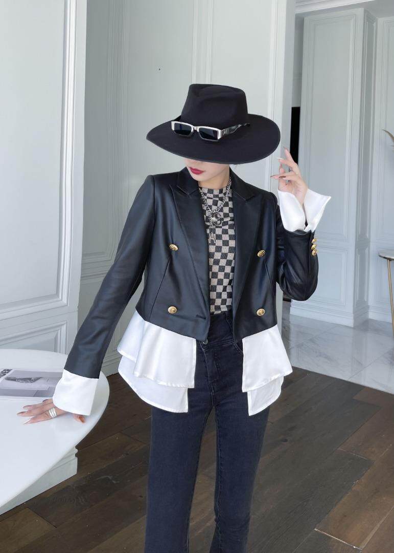 拼接款皮衣，女装皮衣，斯瑞威