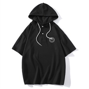 LD54224-P45 连帽短袖t恤男大码胖子带帽五分袖中袖 大皂风图片