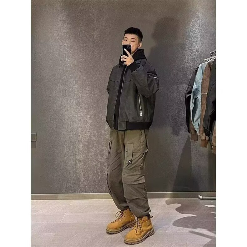 秋冬蜡染做旧美式复古PU皮衣外套宽松休闲潮流男女情侣皮夹克,男装夹克,星座506A