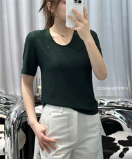 欧货简约显瘦百搭圆领短袖V领，女装T恤，东正羊绒
