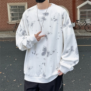 WY5065/P35春装新款设计感印花圆领卫衣男外套大码重磅长袖上衣图片