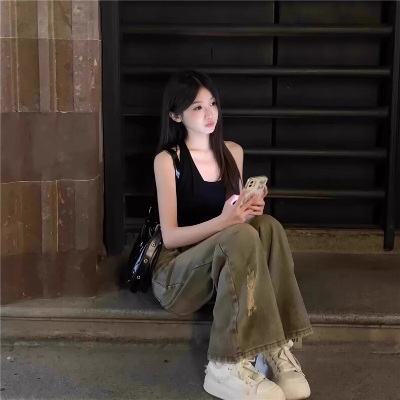 新款ins复古水洗做旧破洞设计感牛仔裤女潮流百搭慵懒-网图NZK06,男装牛仔裤,星座302B-2