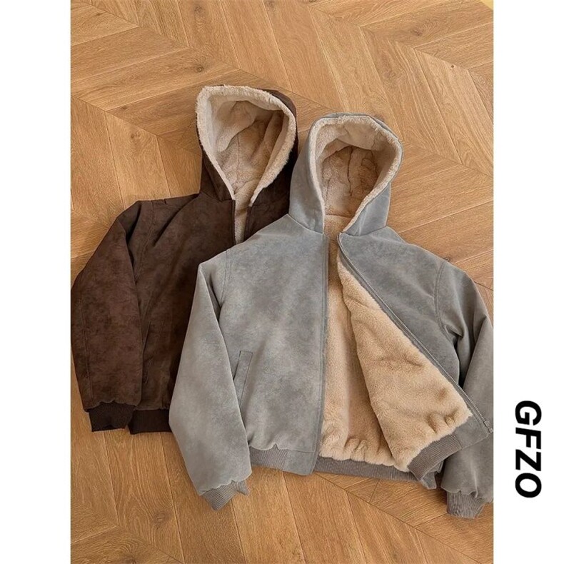 网图美式宽松PU皮座山雕仿兔毛连帽加厚保暖棉服M011特P80,男装棉衣,星座205-3