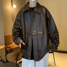 A812-P66秋季皮衣外套男款美式潮牌翻领宽松pu皮拼接机车服夹克，男装夹克，星座512-6