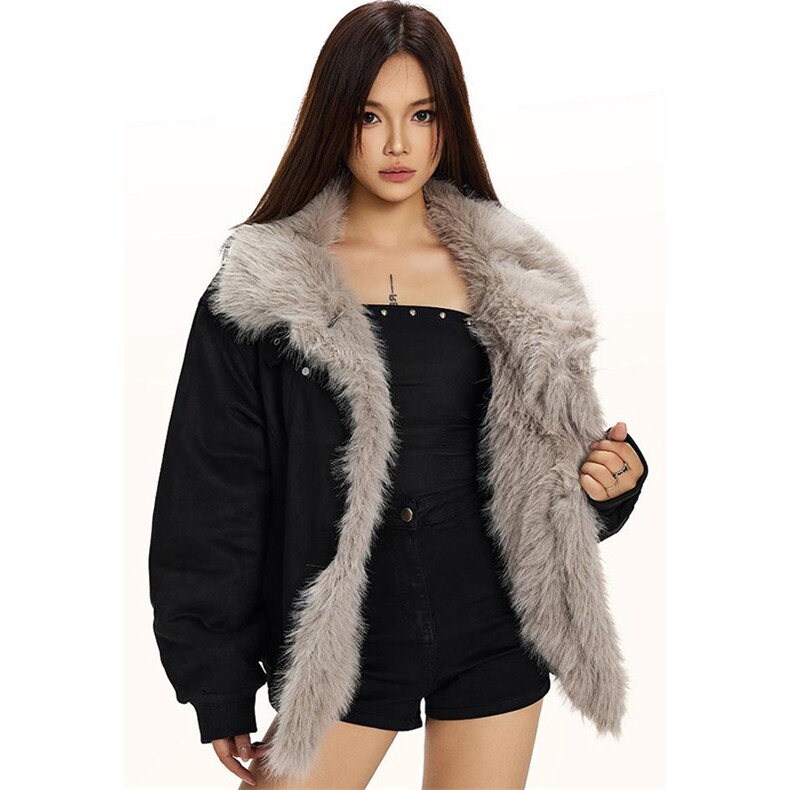 现货重磅硬挺boxy羽绒棉衣座山雕大毛毛领洗水麂皮棉服冬外套，男装棉衣，电商A486-1