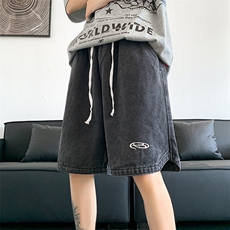 GENIOLAMODE美式复古水洗直筒牛仔裤夏季男士潮流宽松五分短裤子，男装牛仔裤，星座512-3