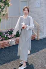 现货2D078-T1928-P185K268木耳边衬衫+马甲+半裙三件套装，女装套装/套裙，2D078