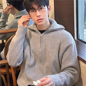 针织衫外套男春秋款宽松慵懒风高级美式立领拉链毛衣网 B133-P57图片