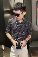 312A-104-P55新款社会小伙中袖衬衫韩版潮流男士五分袖衬衣C，男装T恤，星座312A-5