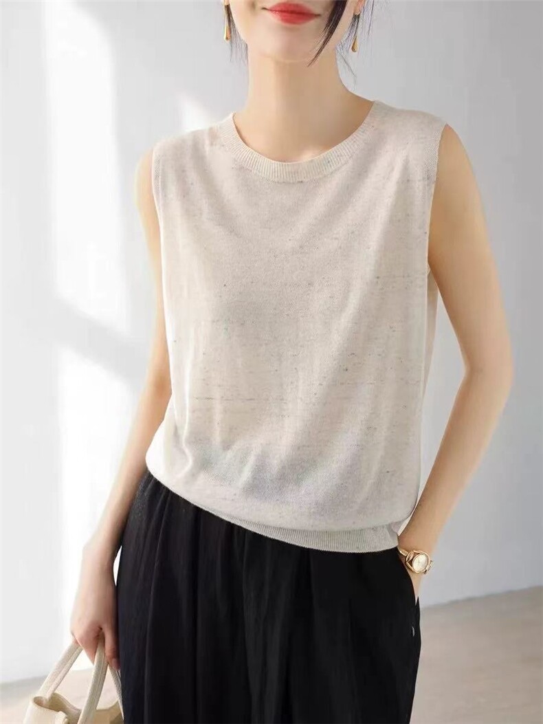 2025年夏季常规羊毛亚麻无袖背心时尚百搭，女装背心吊带，巧奈羊绒
