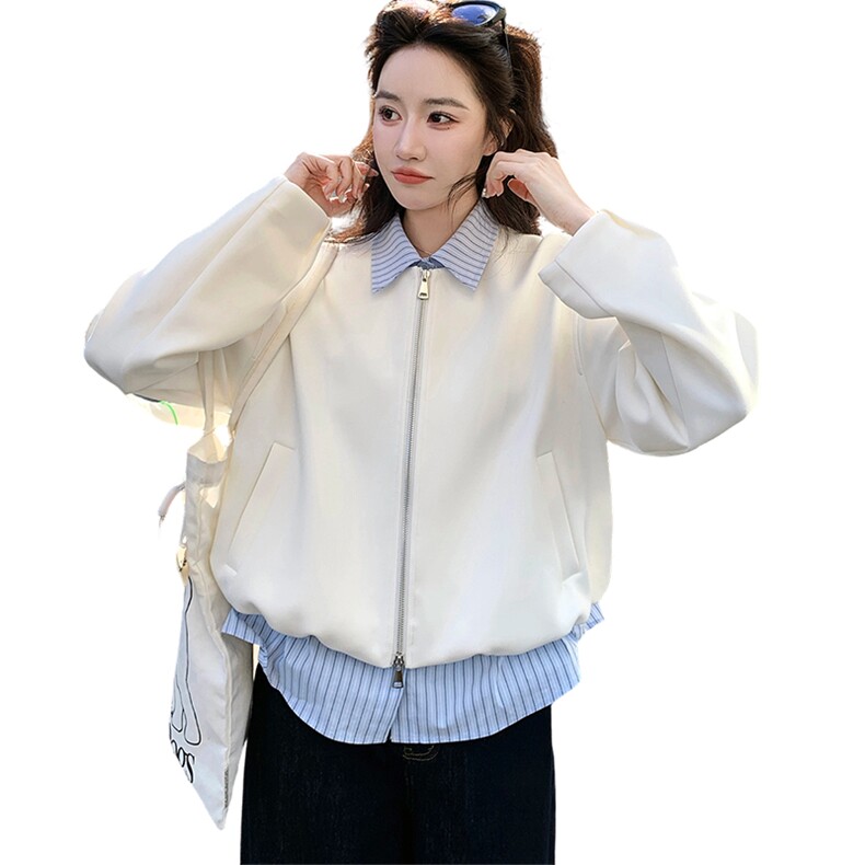 2026新款春季纯色条纹拼接假两件外套2D009-2601P160控258,女装短外套,2D009