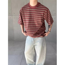 夏季新款男装条纹短袖简约时尚宽松版透气保罗衫韩版舒适潮T恤男，男装T恤，四季星座505
