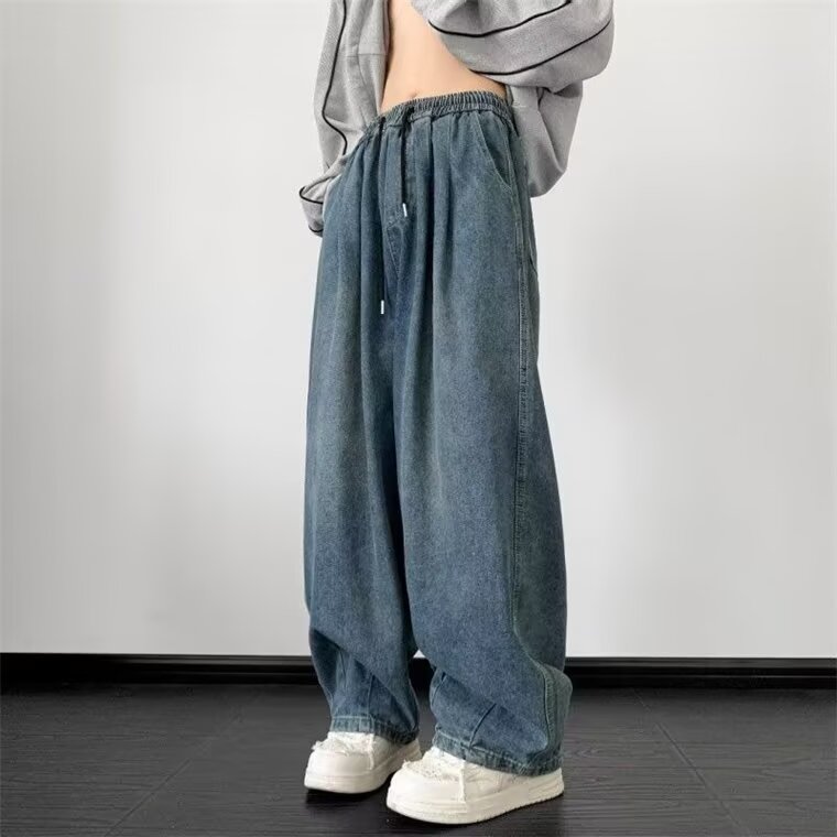 日系复古牛仔裤男宽松直筒坠感阔腿裤高街老爹裤男NZK597-P48有货,男装牛仔裤,星座302B-2