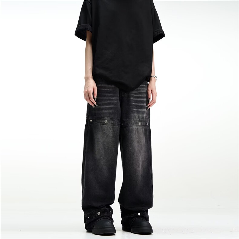 潮流流行黑灰牛仔裤简约文艺新款ins日系原宿慵懒K6093-P49网图，女装牛仔裤，电商B245