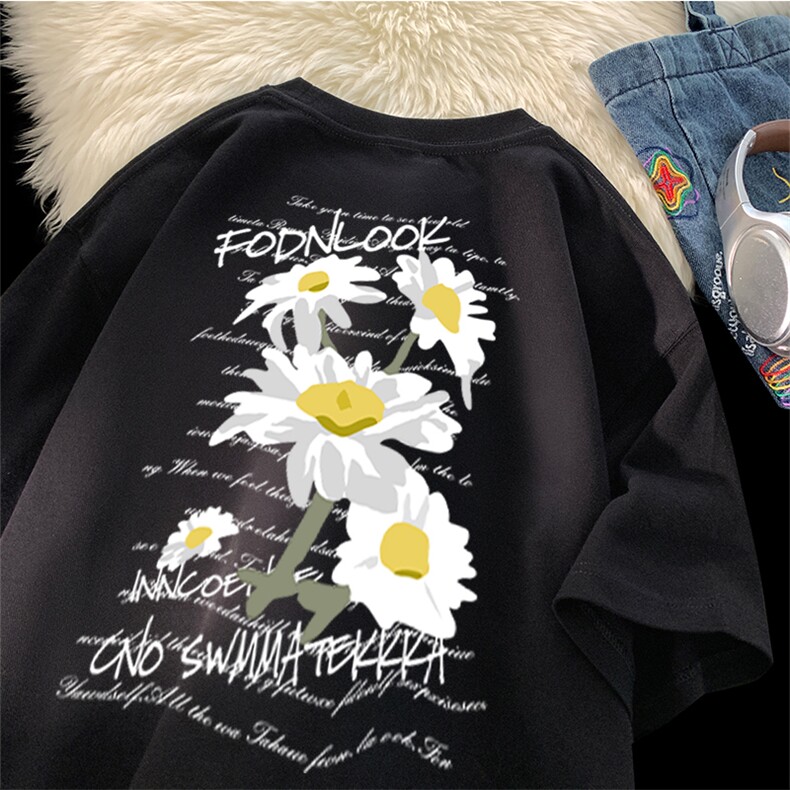 抖音得物供货210克宽松纯棉美式潮牌印花落肩袖纯棉T恤AT2101,男装T恤,电商A443