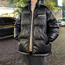 港风夜景冬款休闲字母印花立领PU皮棉服A247-MY84513特批95控158，男装棉衣，电商A247
