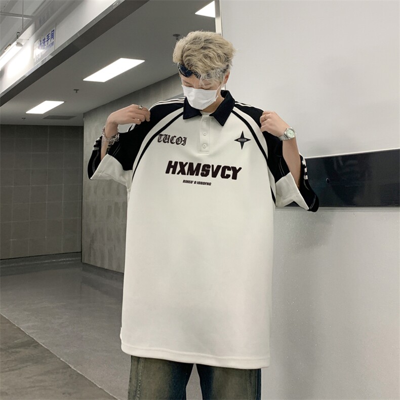 C410-P35美式复古宽松翻领体恤2024夏季新款POLO衫短袖男现货,男装Polo衫,星座512-6
