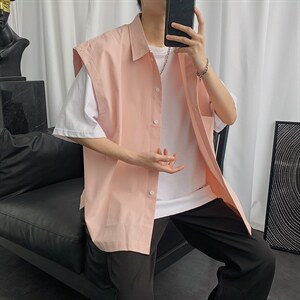 夏季男士潮流无袖衬衫宽松韩版日系潮牌纯色休闲学生背心CS07-p28图片