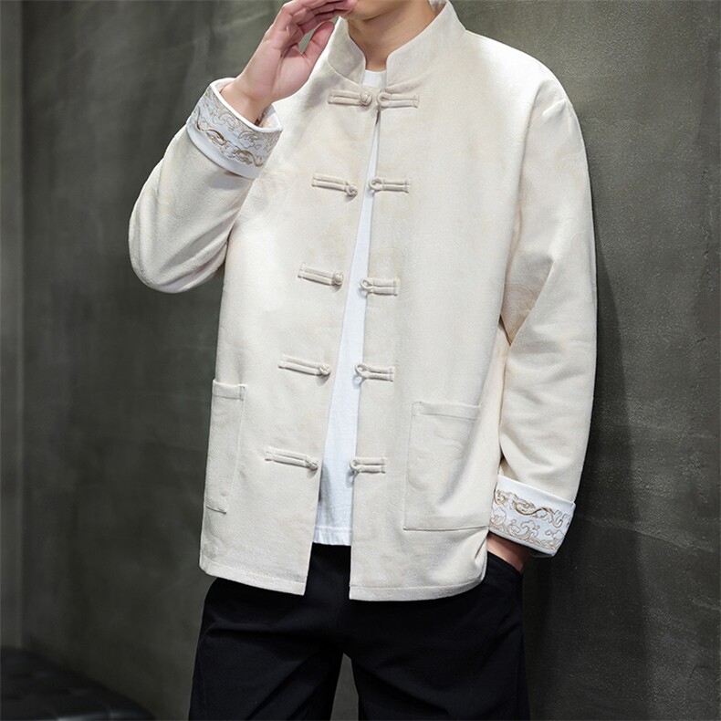 男士外套麂皮绒印花夹克盘扣立领唐装风XZ1512-2508-P85，男装夹克，星座1512