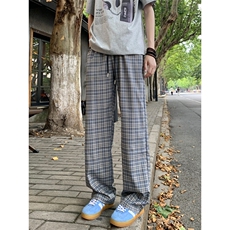 美式高街格子裤男生春秋季高级感垂坠感慵懒潮牌宽松直筒休闲长裤，男装休闲裤，电商A429