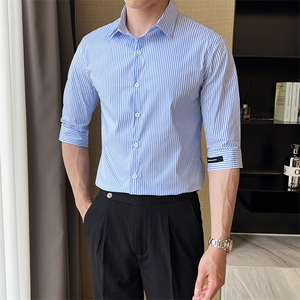 夏季男士七分袖条纹衬衫男休闲修身休闲衬衣A236-C667-P58图片